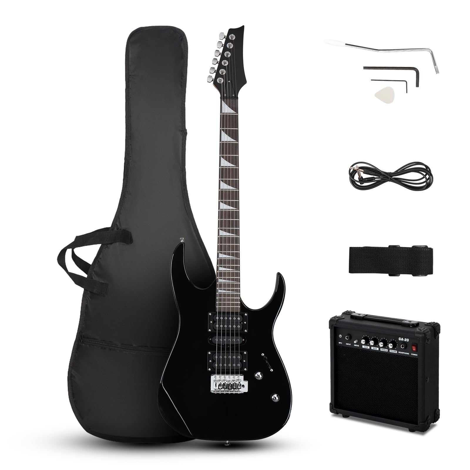 Ktaxon 39" Electric Guitar with 20Watt Amp, Full Size 170 Model Starter Guitar Kit for Beginners & Professional W/Bag, Shoulder Strap, Wrench Tool, Plectrum - Black