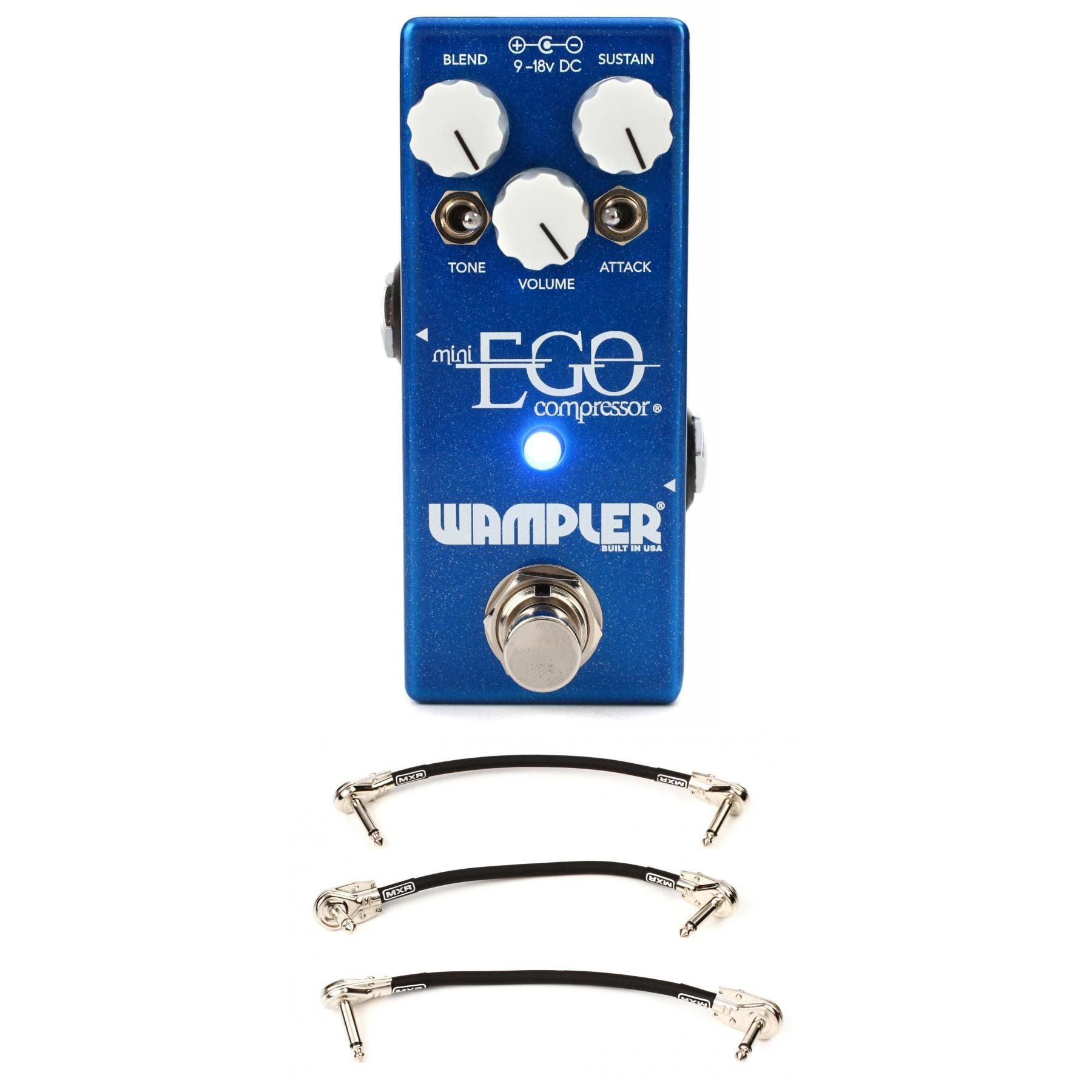 Wampler Mini Ego Compressor Pedal with 3 Patch Cables Bundle