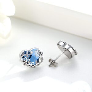 Daisy Earrings Sterling Silver Daisy Flower Leaf Earrings Studs Heart Shaped Blue Crystal Earrings Flower Jewelry for Women Teen