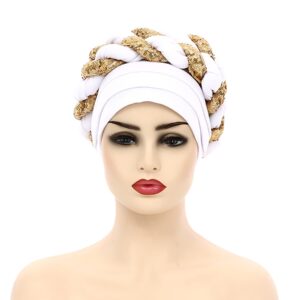 zhxinashu 2 Pcs African Hats for Black Women,Sequined African Head Wraps,Turbans for Women Fashion(White+Yellow)