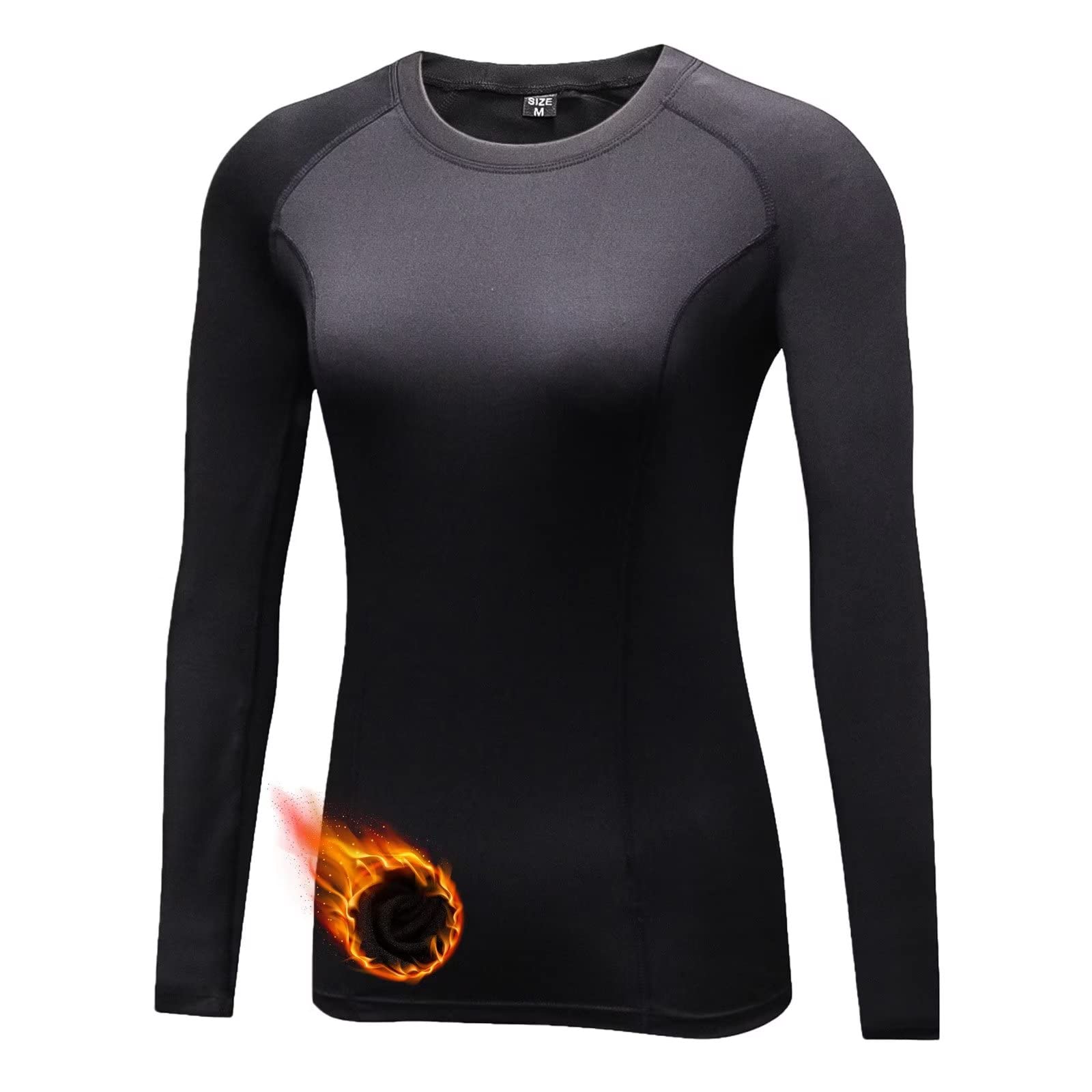 Womens Thermal Tops Long Sleeve Fleece Hiking Ski Base Layer Women Cold Weather Sports Gym Shirts Athletic Ladies Thermal Underwear Tops for Workout Running,Quick Dry Moisture Wicking 5021 Black M