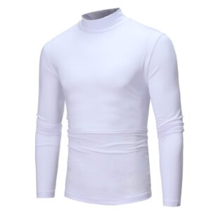 Embroidered Tunic Blouse Men's Thermal Long Sleeve Compression Shirts Solid Color Winter Warm Underwear Tee Tops Sports Workout Shirts(White,X-Large)