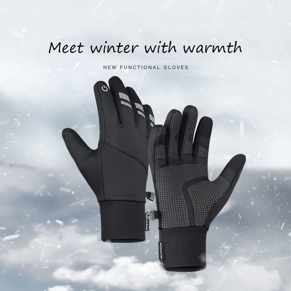 Rocking horce Winter Waterproof Warm Gloves Men Women Touch Screen Lightweight Windproof Gloves for Running Cycling Driving and Outdoor Work (Black, X-Large)