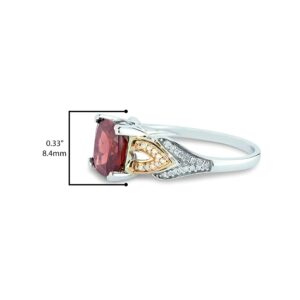 Belantina Heartland By Beverley Mitchell 10K Rose Gold with .925 Sterling Silver Cushion Cut Garnet & Diamond Accented Two Tone Flared Band Statement Ring