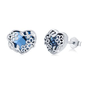 daisy earrings sterling silver daisy flower leaf earrings studs heart shaped blue crystal earrings flower jewelry for women teen