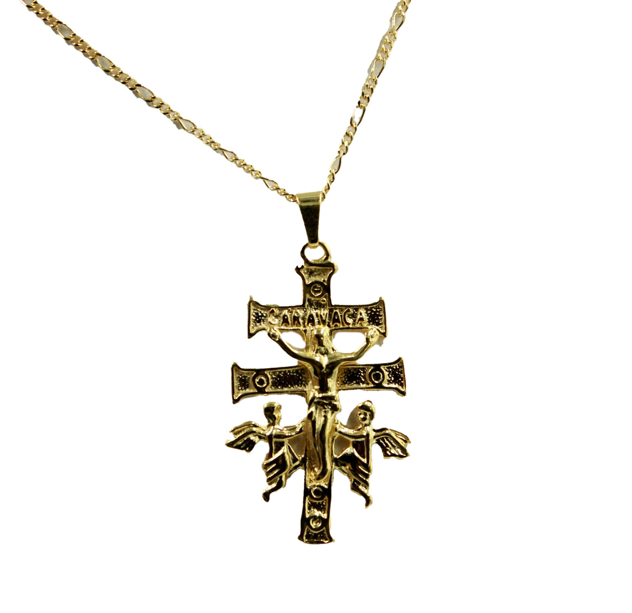 Cruz De Caravaca Cross 18k Gold Plated Pendant with 22 inch Chain