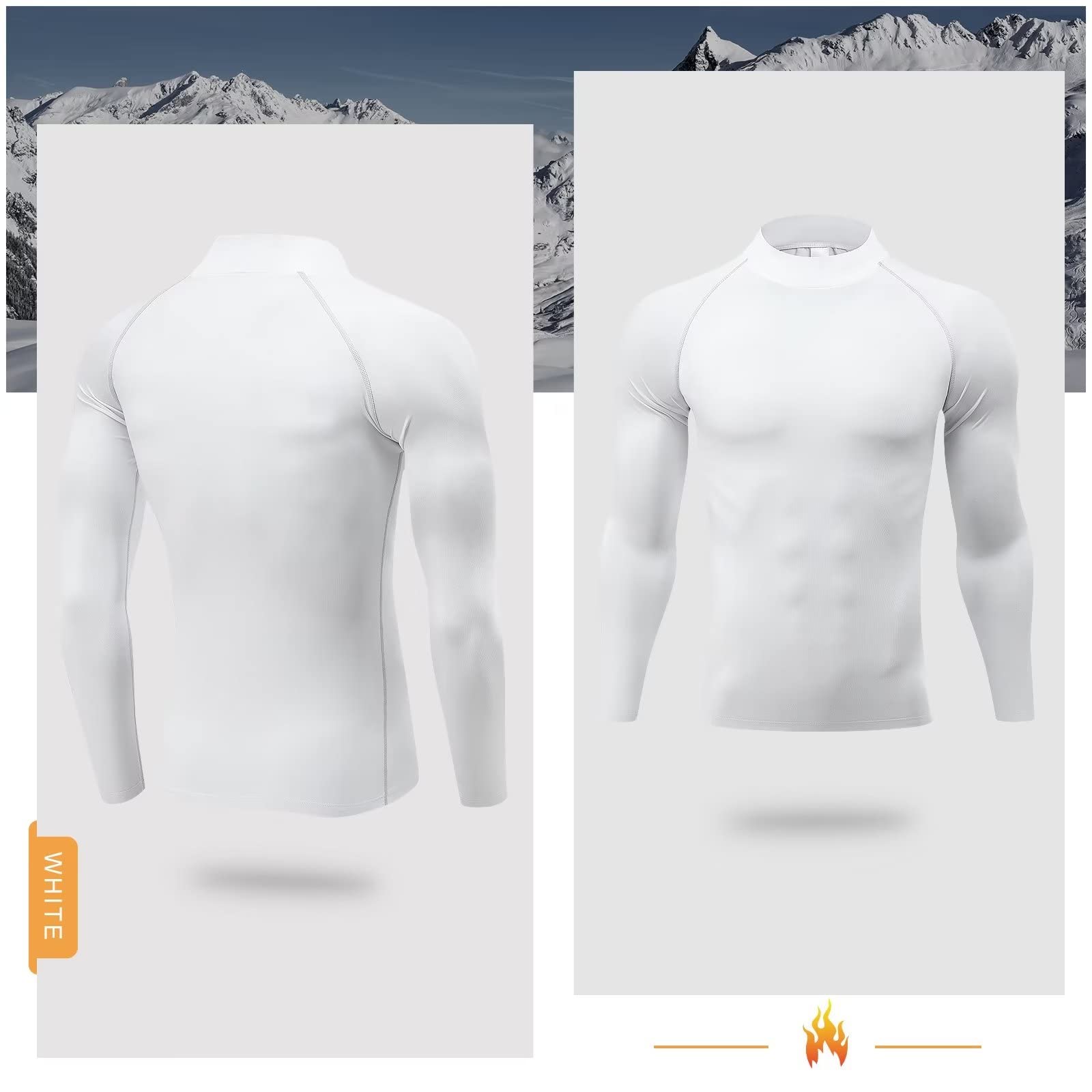 Ski Base Layer Men Cold Weather Turtleneck Mens Thermal Long Sleeve Shirt Fleece Compression Shirts for Men Running Cycling Hiking Hunting Thermals Underwear Tops,Quick Dry High Wicking 3237 White M