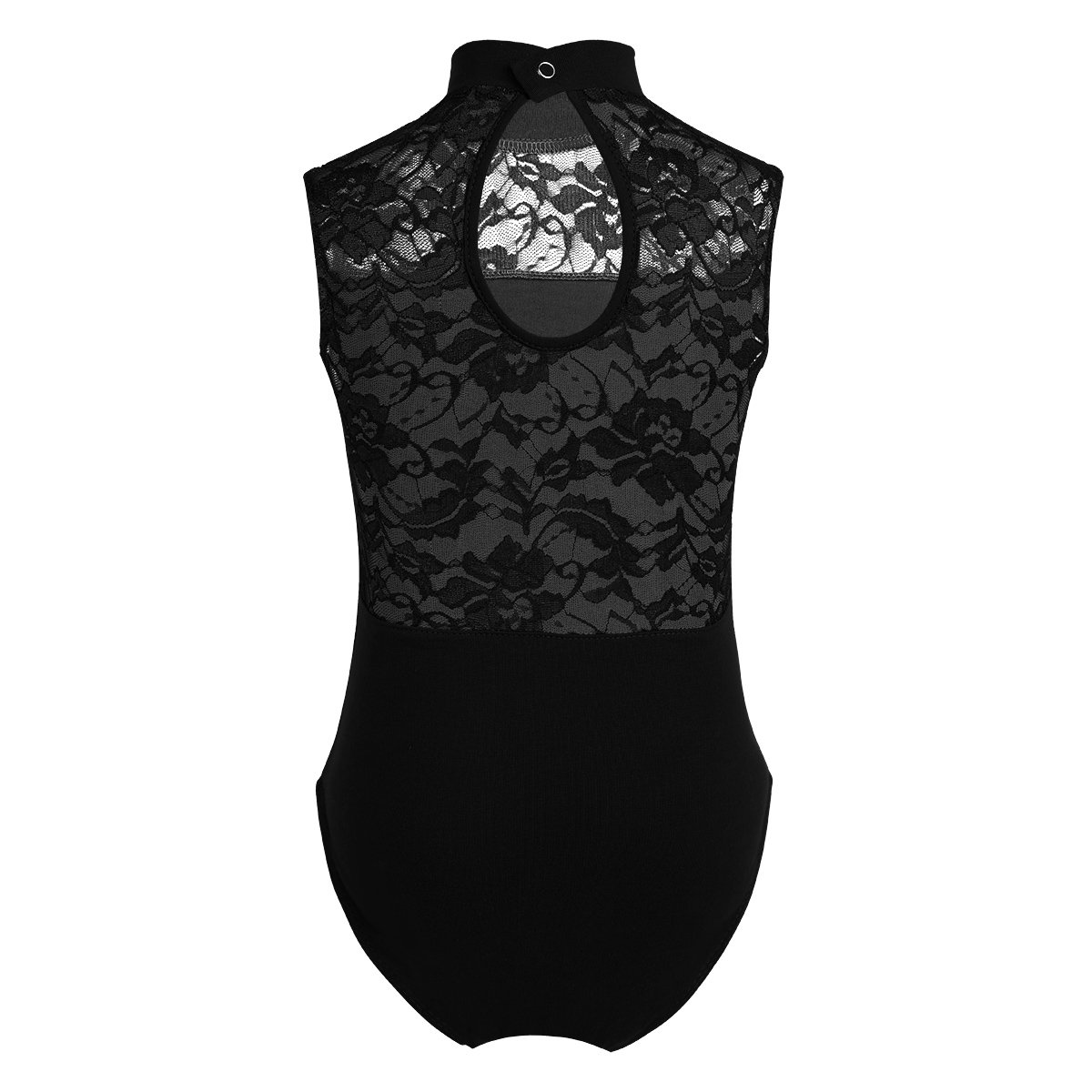 Kvysinly Kids Girls Workout Jumpsuit Sleeveless Turtle Neck Floral Lace Cutout Back Athletic Dance Class Ballet Leotard Black 5-6 Years