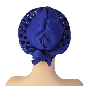 zhxinashu 2ps African Women Hats, Turban Head Wraps for Black Women, Nigerian Elegant Hats Turban(Black+Blue)