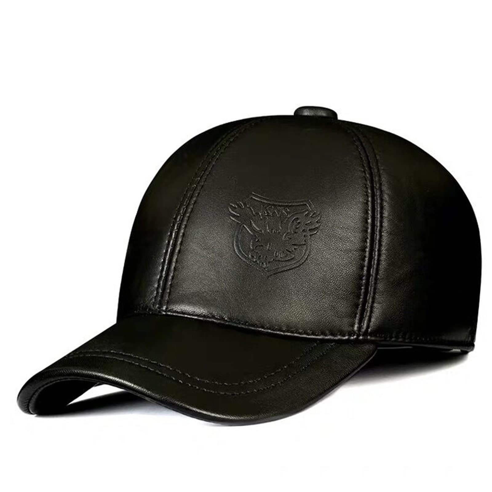 Winter Baseball Cap Retro Adjustable Hats, 100% Genuine Cowhide Leather Casual Warm Ear Protection, Unisex Outdoor Driving (Black)