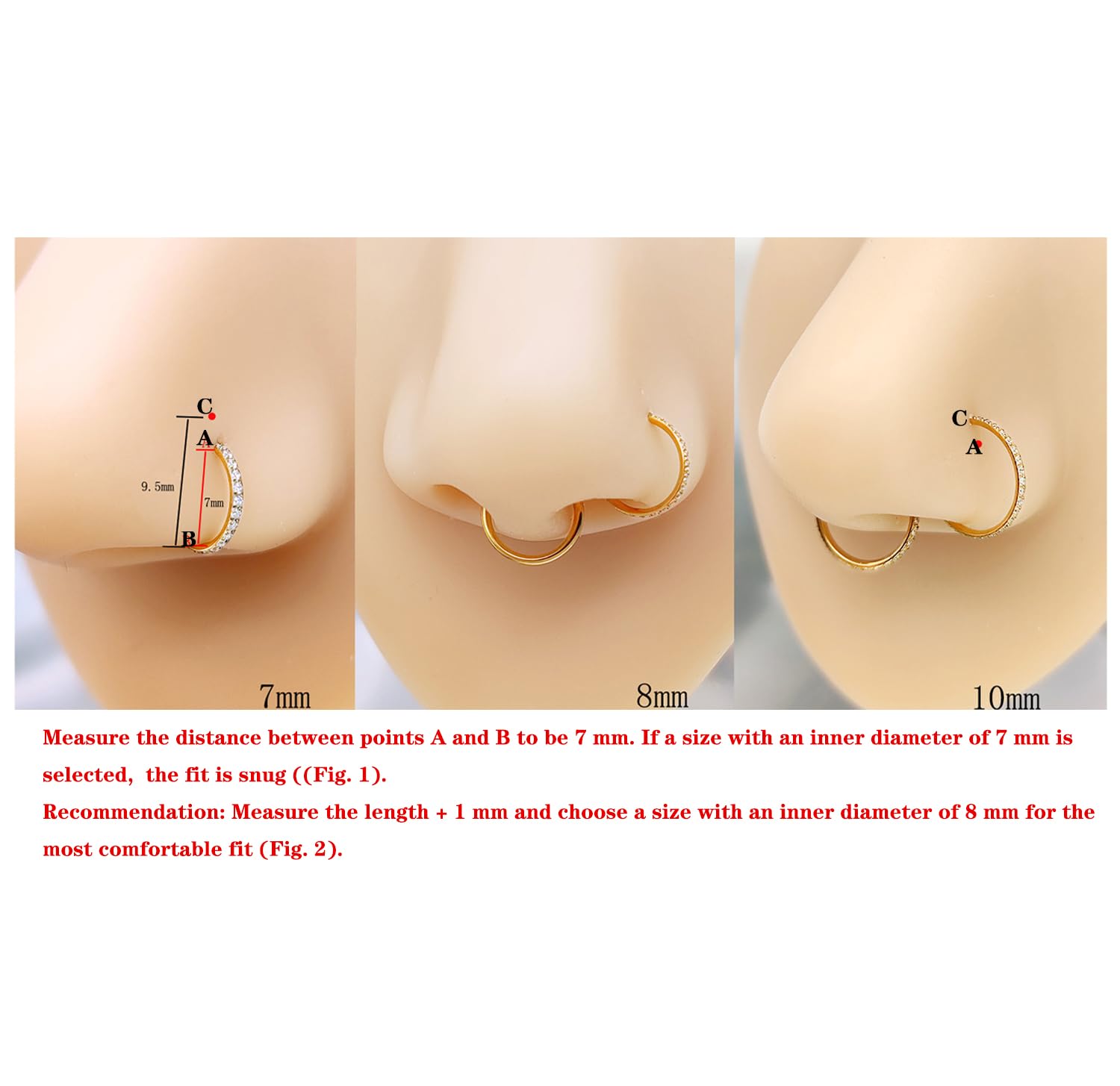 MeiziQL Nose Ring Hoops Gold Surgical Steel Double Hoop Nose Rings 18G Septum rings Cartilage Earrings Conch Helix Rook Hoop Daith Tragus Single Piercing Jewelry for Women Men(18G Gold 8mm)