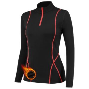 Tesuwel Ski Base Layer Women Cold Weather Long Sleeve Thermal Shirt Women Snowboard Underlayer for Hiking Running Thermal Underwear Top Women Half Zip Athletic Shirts Moisture Wicking 02513 Orange L