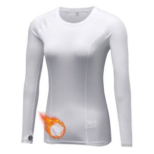 womens thermal tops long sleeve fleece hiking ski base layer women cold weather sports gym shirts athletic ladies thermal underwear tops for workout running,quick dry moisture wicking 5021 white l