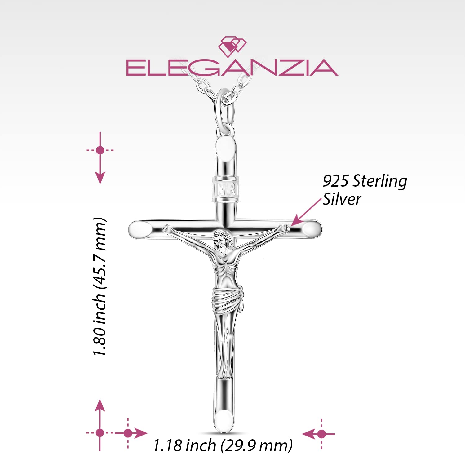 ELEGANZIA Sterling Silver Crucifix Necklace Women Cross Necklace for Men Catholic, Crucifix Pendant with Adjustable 22-24 Inch Silver Necklace Chain Cross Pendant