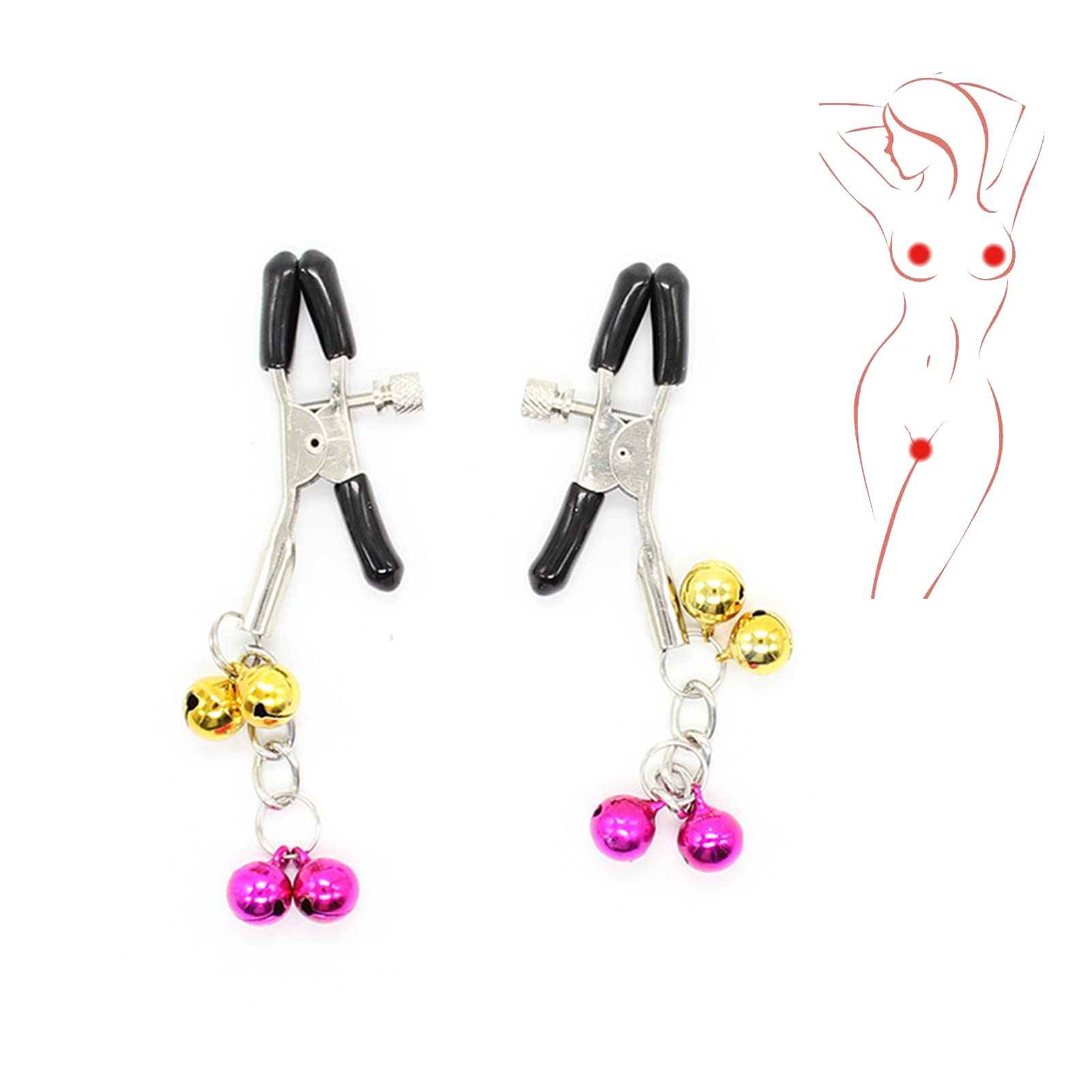 alievoke Nipple Clamps Bells Sexual Pleasure Non Piercing Adjustable Chain Nipple Clip on Jewelry Breast Clamps with Storage Bag (1 PCS)