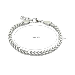 Stainless Steel Polished 8-8.6 inch Heavy Wheat Bracelet Silver 316L Stainless Steel Chain 5*5mm Bracelet