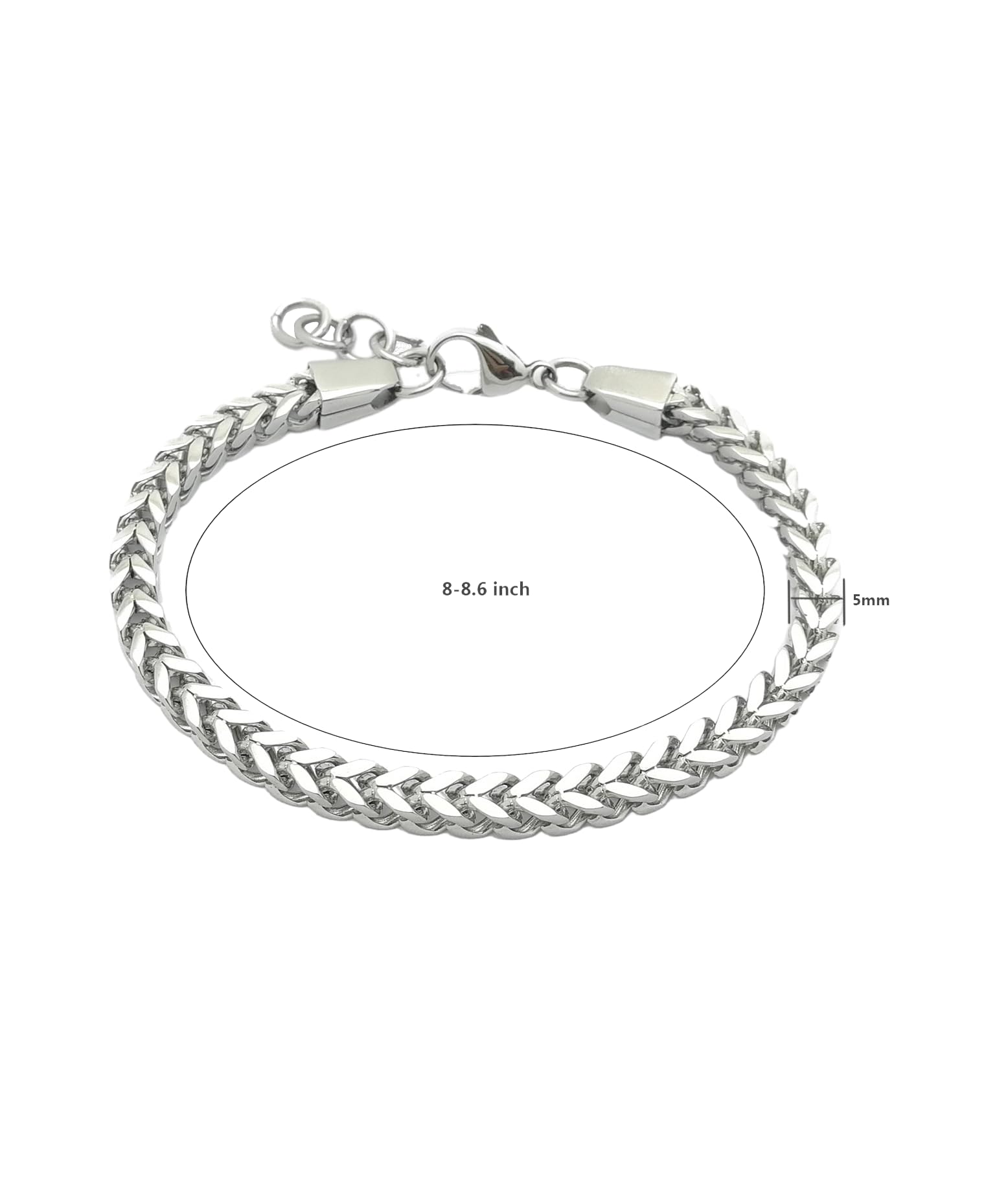 Stainless Steel Polished 8-8.6 inch Heavy Wheat Bracelet Silver 316L Stainless Steel Chain 5*5mm Bracelet