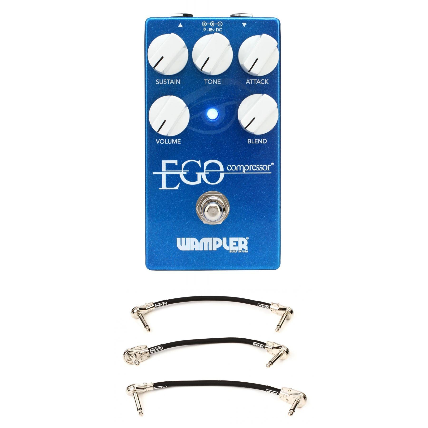 Wampler Ego Compressor Pedal with Blend Control with 3 Patch Cables Bundle