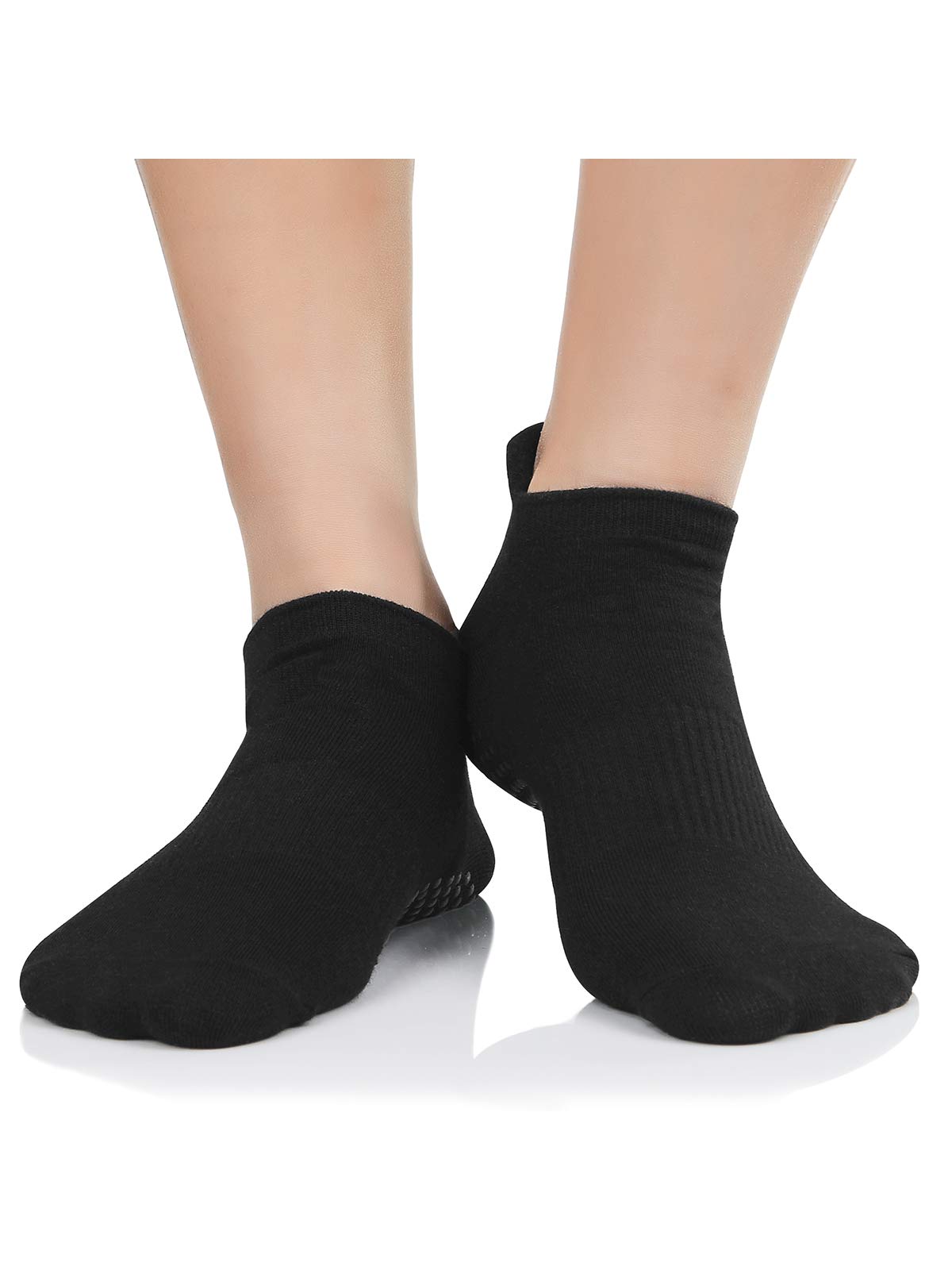 Yoga Socks for Women With Grips Non Slip Grip Socks Anti Skid Hospital Socks Slipper Socks for Home,Pilates,Barre B 3 Pairs Grey&Nude&Black One Size