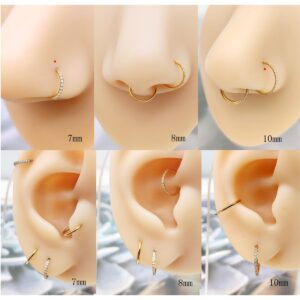 MeiziQL Nose Ring Hoops Gold Surgical Steel Double Hoop Nose Rings 18G Septum rings Cartilage Earrings Conch Helix Rook Hoop Daith Tragus Single Piercing Jewelry for Women Men(18G Gold 8mm)