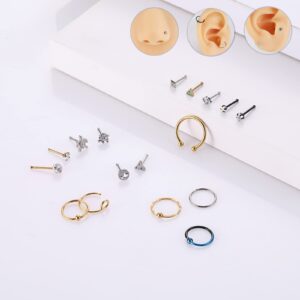 Kvficaz 20 pieces female nose ring nose stud 316 stainless steel nose jewelry beautiful fashion cool female male jewelry