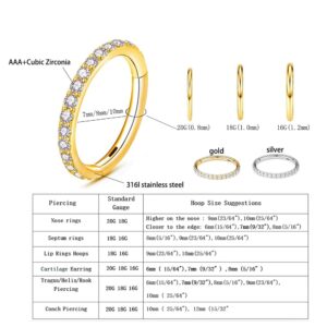 MeiziQL Nose Ring Hoops Gold Surgical Steel Double Hoop Nose Rings 18G Septum rings Cartilage Earrings Conch Helix Rook Hoop Daith Tragus Single Piercing Jewelry for Women Men(18G Gold 8mm)