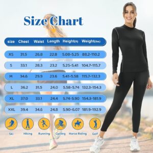 Tesuwel Long Sleeve Workout Shirts for Women Base Layer Top for Hiking Cycling Turtleneck Gym Running Athletic Shirts Women Under Scrubs Quick Dry Compression Shirts Women Underlayer 2119 Black S