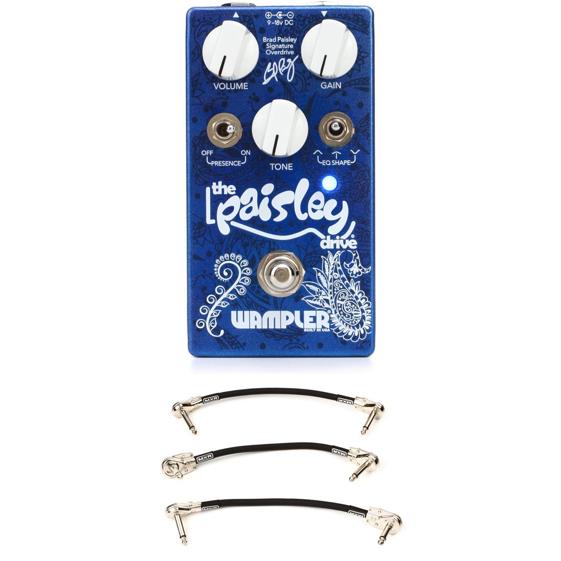 Wampler Paisley Drive Overdrive Pedal with 3 Patch Cables Bundle