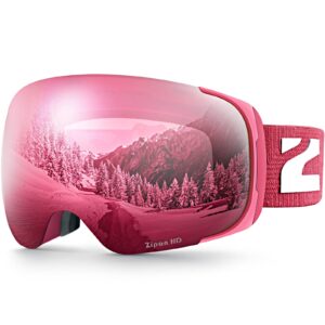 ZIONOR Ski Goggles, Z1 Zipon HD Lens Snow Goggles for Men Women Adult, Anti-fog Magnetic Lens Snowboard Goggles with UV Protection, OTG Snowboarding Goggles, Over Glasses Skiing Snowmobile Goggles