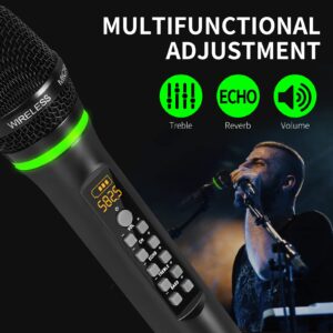 XTUGA Wireless Microphone System 50 Frequencies Rechargable Dual Mental Cordless Dynamic Microphone Set, 290ft, Echo,Treble,Bass for DJ/Church/Karaoke/Wedding/Party Home KTV Set