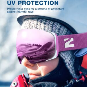 ZIONOR Ski Goggles, Z1 Zipon HD Lens Snow Goggles for Men Women Adult, Anti-fog Magnetic Lens Snowboard Goggles with UV Protection, OTG Snowboarding Goggles, Over Glasses Skiing Snowmobile Goggles