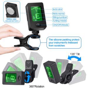 Guitar Tuner, Guitar Accessories with Guitar Picks, Guitar Capo, Capo for Acoustic Guitar, Bass, Buzzing-Free, Quick Release, Guitar Tuner Clip on for Guitar, Violin, Bass, Ukulele Chromatic