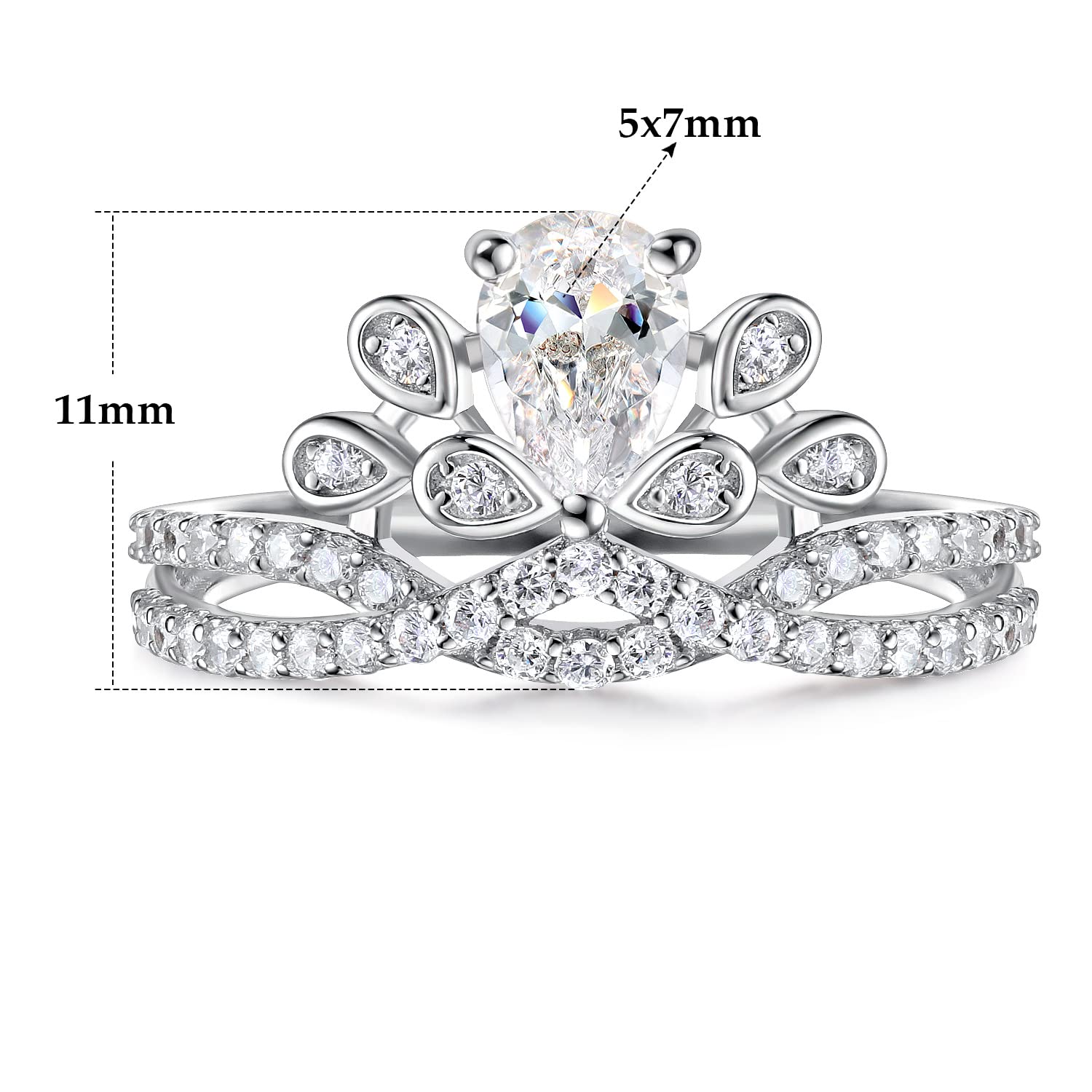 MDFUN S925 Sterling Silver Princess Crown Wedding Band Engagement Ring Crown Promise Eternity Ring for Women Size 5