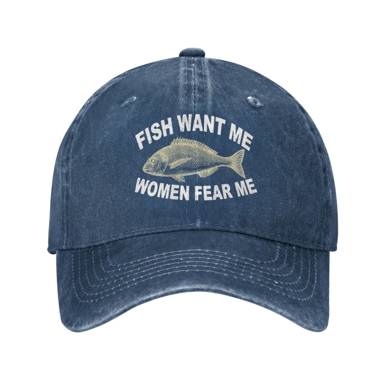 Hat Women Want Me Fishes Fear Me Hat for Women Baseball Cap Graphic Cap Navy Blue