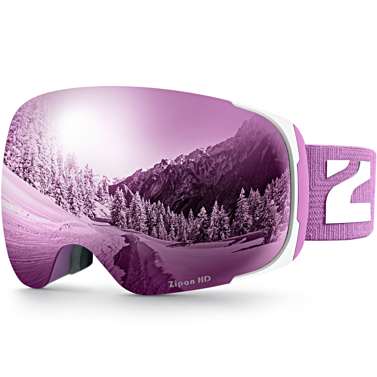 ZIONOR Ski Goggles, Z1 Zipon HD Lens Snow Goggles for Men Women Adult, Anti-fog Magnetic Lens Snowboard Goggles with UV Protection, OTG Snowboarding Goggles, Over Glasses Skiing Snowmobile Goggles