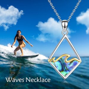 YAFEINI Sterling Silver Ocean Wave Necklace Abalone Shell Wave Pendant Ocean Jewelry Beach Gifts for Women