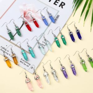 Zhehao 30 Paris Healing Crystals Earrings for Women Quartz Stone Dangle Earrings Hexagonal Gemstone Earring Crystal Chakra Eardrop for Women