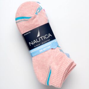 Nautica Women's Socks - Athletic Cushion Quarter Cut Socks (6 Pack), Size 4-10, Pink Heather Assorted