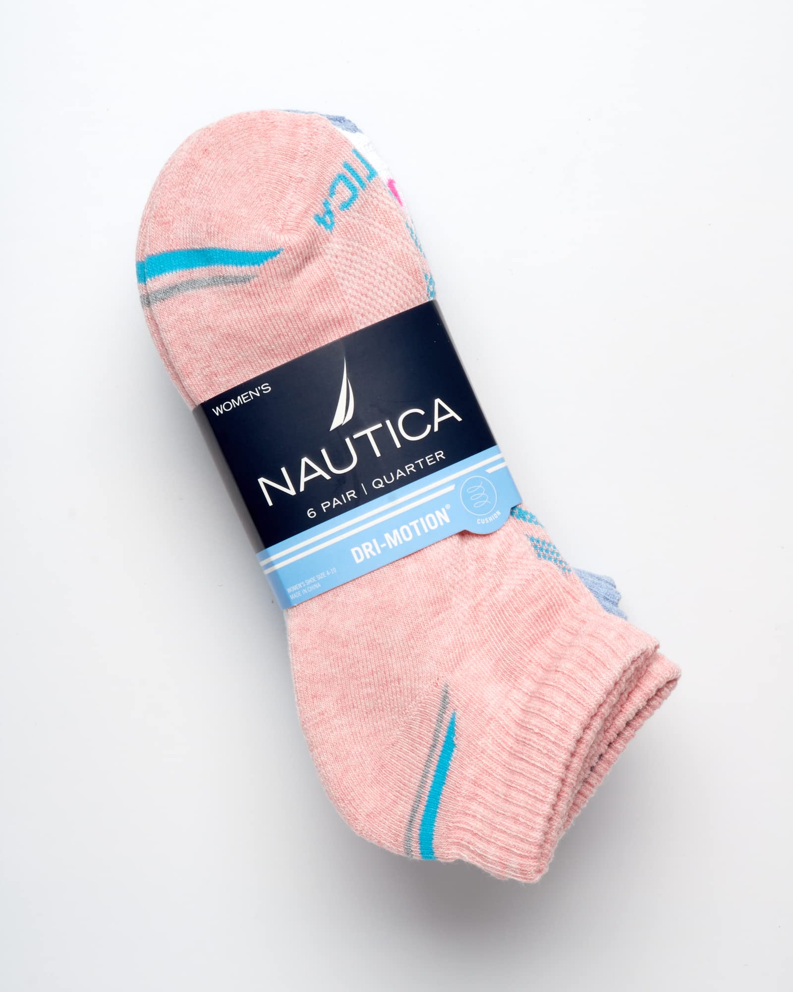 Nautica Women's Socks - Athletic Cushion Quarter Cut Socks (6 Pack), Size 4-10, Pink Heather Assorted