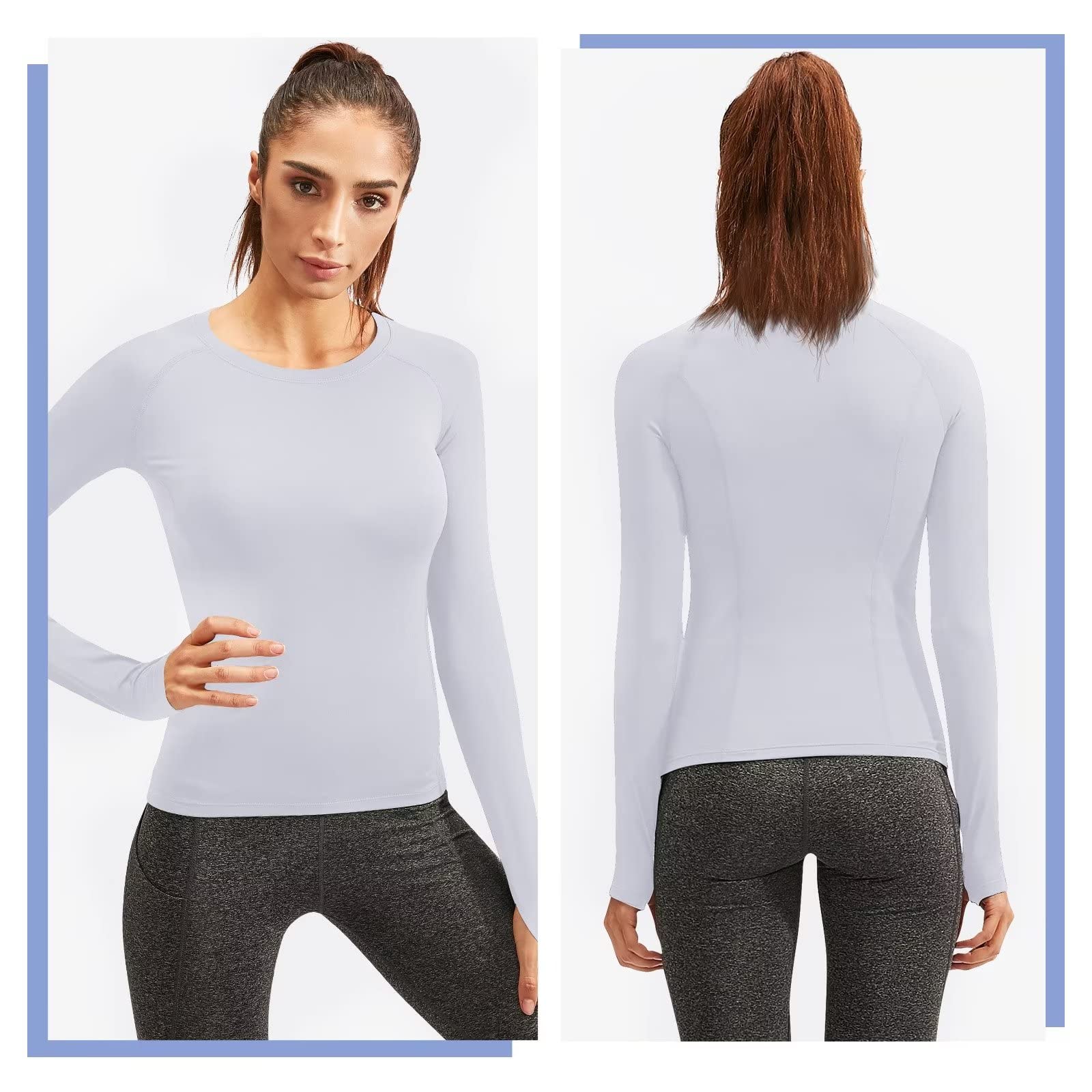 Womens Thermal Tops Long Sleeve Fleece Hiking Ski Base Layer Women Cold Weather Sports Gym Shirts Athletic Ladies Thermal Underwear Tops for Workout Running,Quick Dry Moisture Wicking 5021 White L