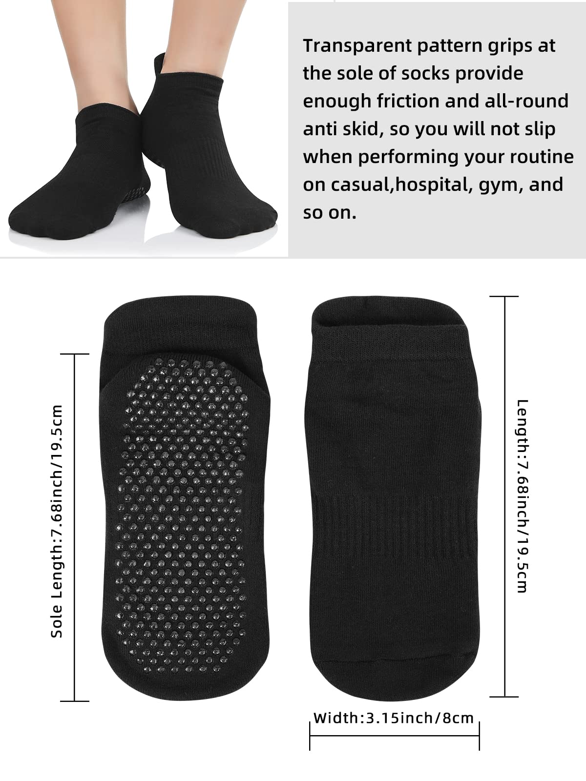 Yoga Socks for Women With Grips Non Slip Grip Socks Anti Skid Hospital Socks Slipper Socks for Home,Pilates,Barre B 3 Pairs Grey&Nude&Black One Size