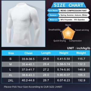 Ski Base Layer Men Cold Weather Turtleneck Mens Thermal Long Sleeve Shirt Fleece Compression Shirts for Men Running Cycling Hiking Hunting Thermals Underwear Tops,Quick Dry High Wicking 3237 White M