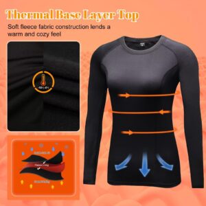 Womens Thermal Tops Long Sleeve Fleece Hiking Ski Base Layer Women Cold Weather Sports Gym Shirts Athletic Ladies Thermal Underwear Tops for Workout Running,Quick Dry Moisture Wicking 5021 Black M