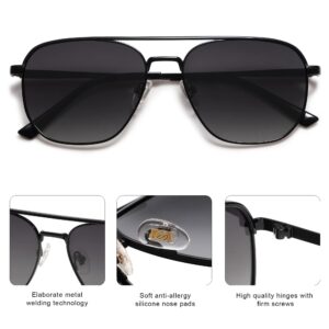 SOJOS Retro Aviator Polarized Sunglasses Womens Mens Vintage Square Shades Sun Glasses UV400 SJ1184 with Black/Grey Lens