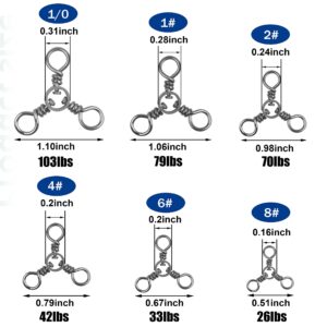 3 Way Swivels Fishing Tackle, 35pcs High Strength Triple Fishing Swivels Saltwater for Catfish Bottom Trolling Rig (1#)