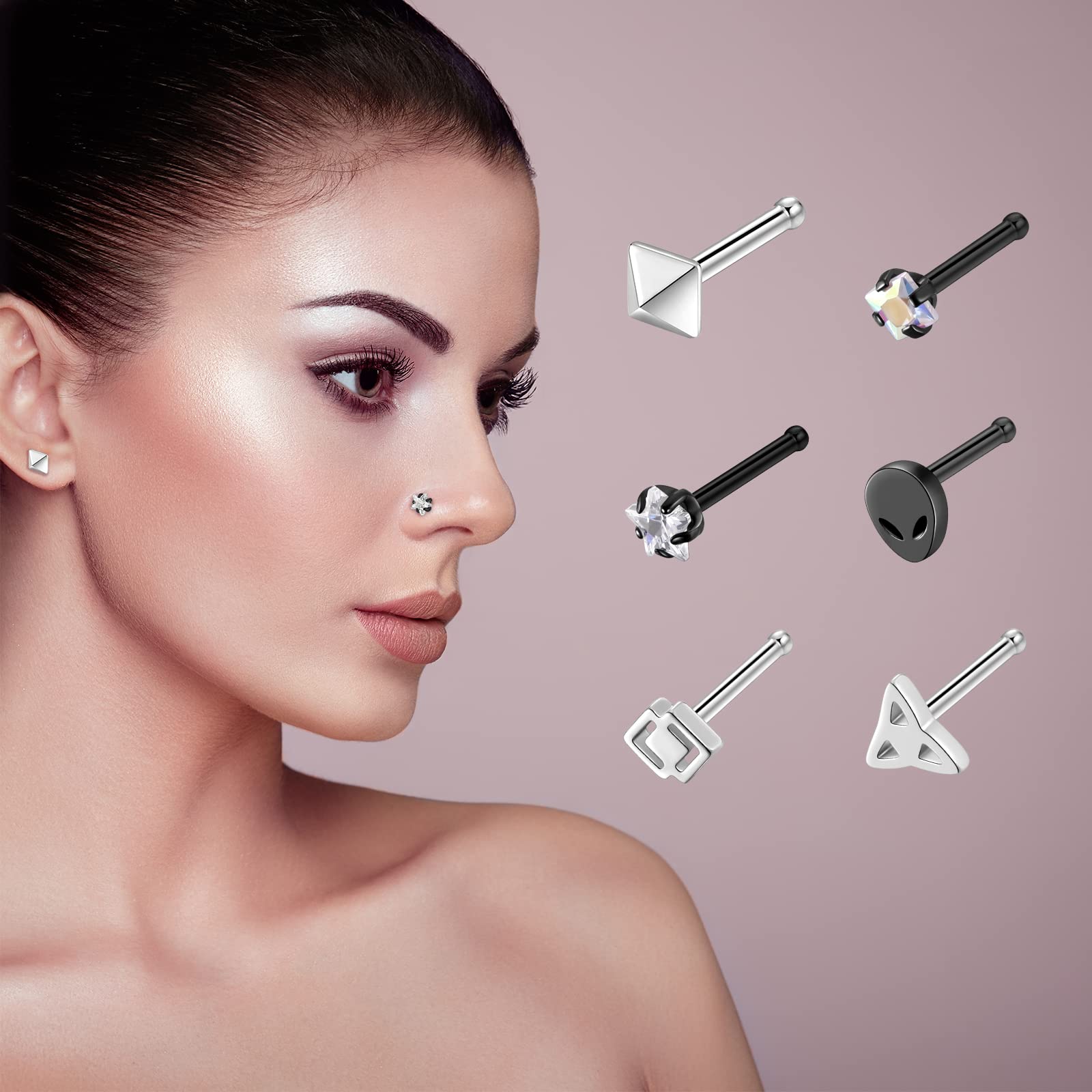 Kvficaz 20 pieces female nose ring nose stud 316 stainless steel nose jewelry beautiful fashion cool female male jewelry