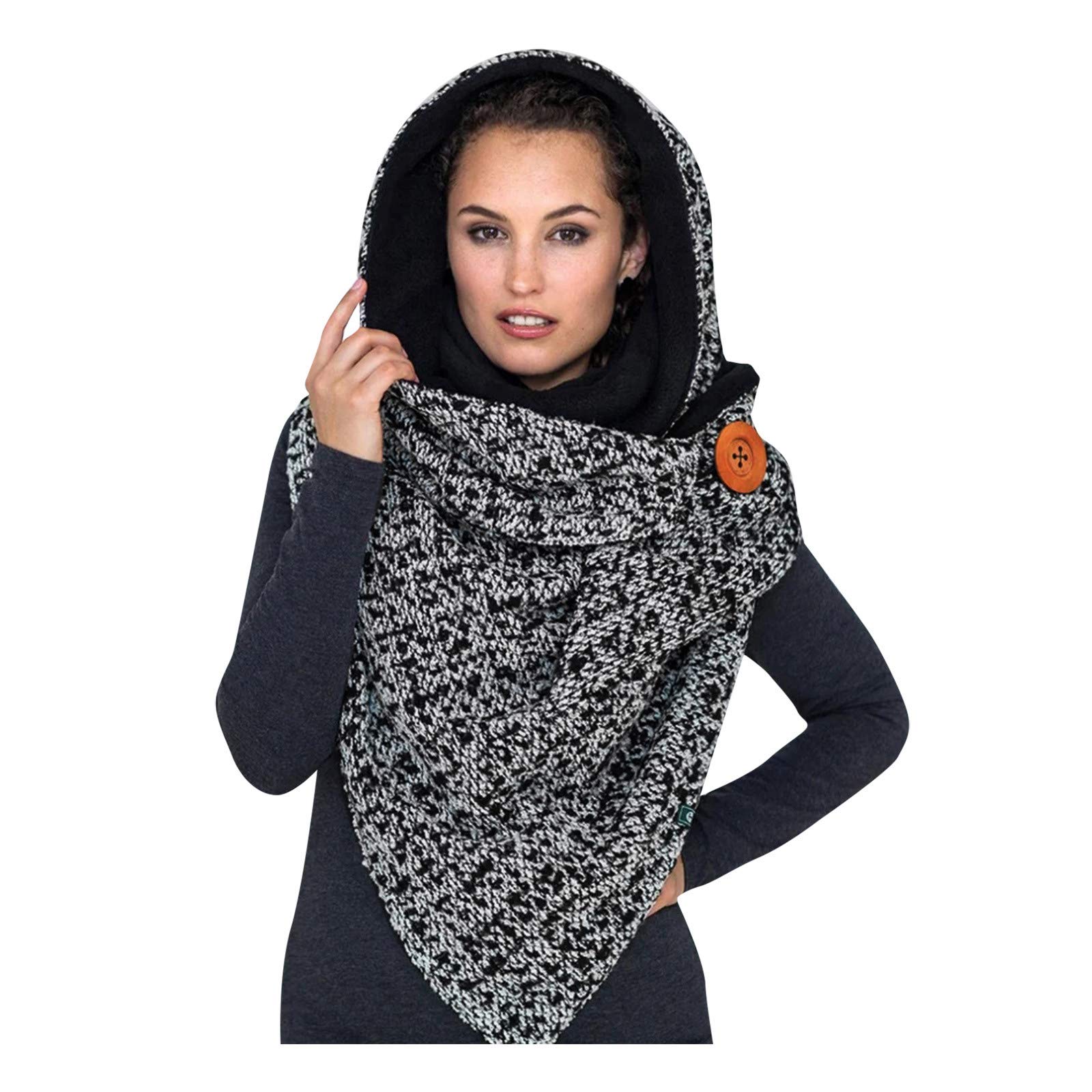 Fashion Casual Scarf Printing Winter Soft Warm Casual Bib Shawls Wrap Scarves Women Button Fashion (Black, One Size)