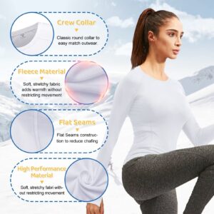 Womens Thermal Tops Long Sleeve Fleece Hiking Ski Base Layer Women Cold Weather Sports Gym Shirts Athletic Ladies Thermal Underwear Tops for Workout Running,Quick Dry Moisture Wicking 5021 White L