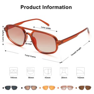 SOJOS Aviator Sunglasses for Women & Men, Retro, Double Bridge, Trendy lightweight, 90s Shades (SJ2247, Brown Transparent Brown)