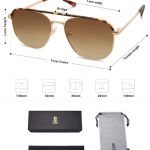 SOJOS Retro Aviator Polarized Sunglasses Womens Mens Vintage Square Shades Sun Glasses UV400 SJ1184 with Gold/Brown Lens